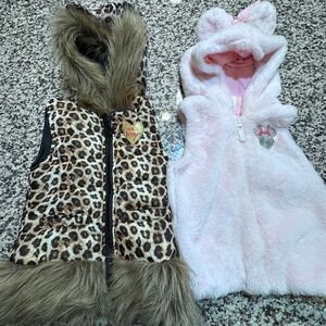 Kids 4T Betsey Johnson Leopard Fur Hooded Vest & Disney Minnie Mouse Pink Vest